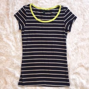 Navy & White Striped Soft Stretchy Tee, Medium